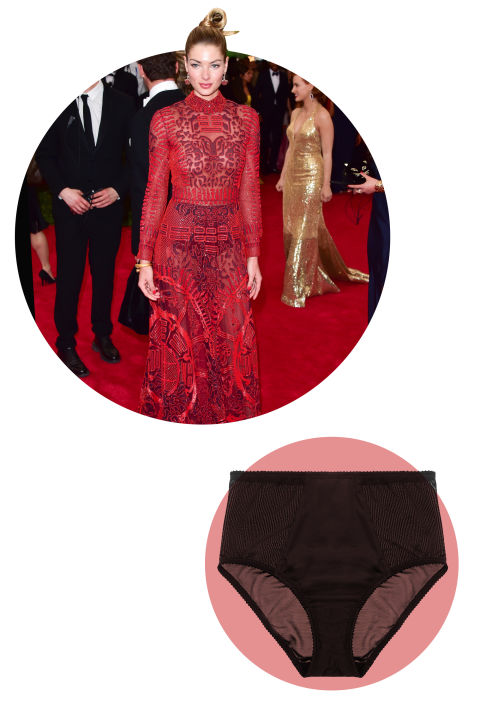 Jess Hart is wearing a high waisted black brief with her Valentino gown and this is, in my opinion, the most classic way to rock a sheer dress. It keeps everything tight and in place and really just calls out the fact that you know you're wearing something sheer.
Fortnight Lingerie Luna High Waist Bikini, $58; journelle.com