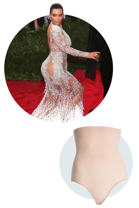 Kimmy expertly wore this Roberto Cavalli dress on the carpet, and even though we know what she looks like naked, the Met Gala is not really the time or place for that. I'm thinking that Peter Dundas made her a built in body suit apparatus, like what Bey wore, because we see no lines whatsoever.
Spanx High Waist Shaping Briefs, $38; nordstrom.com