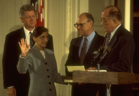 Ruth Bader Ginsburg being sworn into the Supreme Court