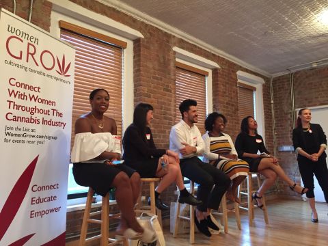 Deidre Dyer, Melody Lee, Benjamin Bronfman, Kassandra Frederique, and Selena Cuffe at the Women Grow panel