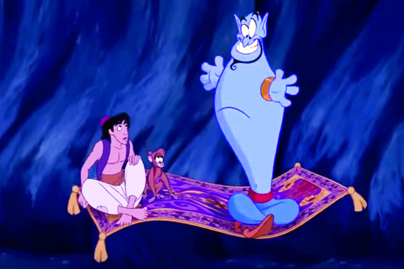 Damn, Disney was on a roll, following The Little Mermaid and Beauty and the Beast with another instant classic, Aladdin: the rags-to-riches tale of romance adapted from One Thousand and One Nights with a Shakespearean touch (ahem, Othello). A bread-stealing, open-vested homeless boy falls for an out-of-his-league royal princess with a pet tiger, and successfully woos her, despite the evil Jafar's attempt to steal her hand, thanks to a Robin Williams-voiced genie and one magic carpet. "A Whole New World," by the way? An absolute banger. 