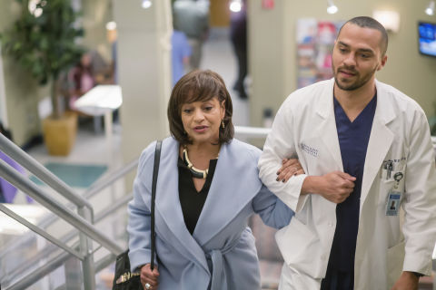 Debbie Allen (Dr Catherine Avery) and Jesse Williams (Dr Jackson Avery) on 'Grey's Anatomy'