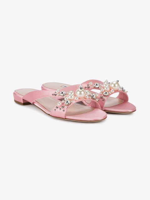 Miu Miu Slipper ($650) liked on Polyvore | Jeweled heels, Shoes, Satin slipper