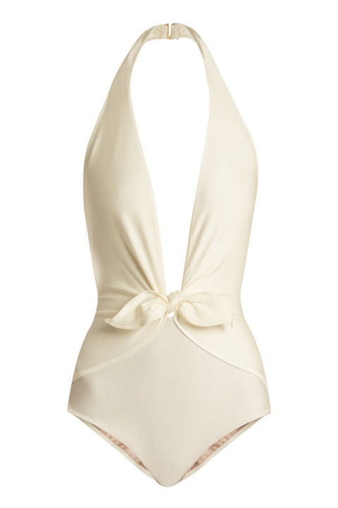 Adriana Degreas Halterneck Deep V-Neck Swimsuit,$317; matchesfashion.com
