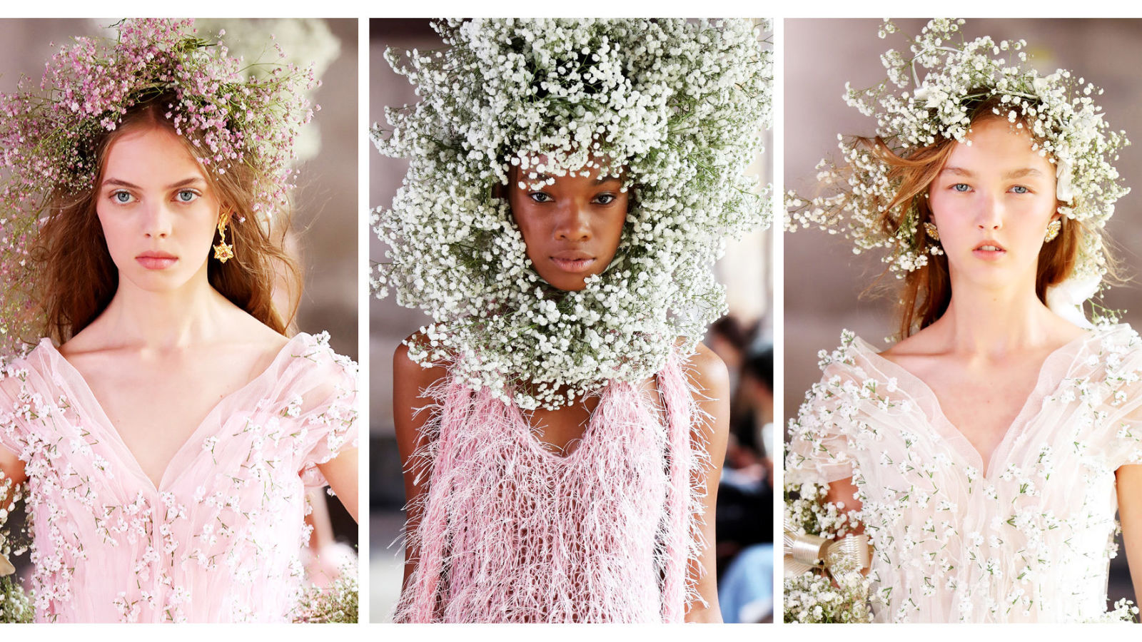 fashion esthetic with flower crowns and rustic dresses Glamorous Bride with Flower Crown, Bouquet and Long-Sleeved Ball Gown