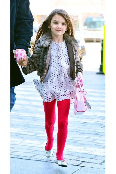 She accessorized a Little Marc Jacobs dress with a Juicy Couture jacket, bright tights, and Nordstrom ballet flats.