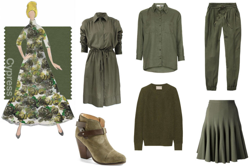 Derek Lam Pleated Skirt, $636.58; farfetch.com Jason Wu Chunky Knit Cashmere Sweater, $995; net-a-porter.com Topshop Moto Khaki Tencel Shirt, $84; topshop.com Talula Los Feliz Pant, $60; aritzia.com Sophie Theallet Drawstring Waist Shirt Dress, $995; marissacollections.com Rag & Bone Harrow Boot, $495; nordstrom.com